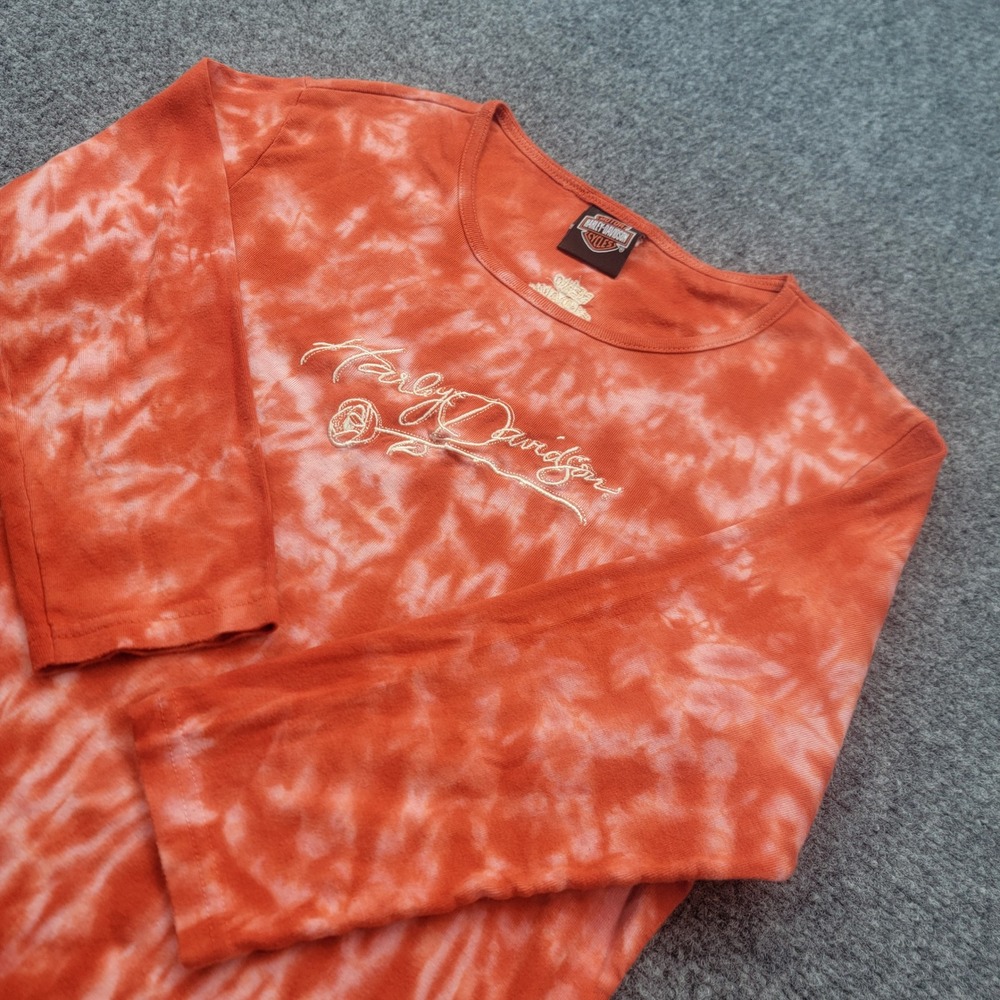 Vintage Harley Davidson Reno Nevada Tie Dye Embroidered Long Sleeve Shirt Orange